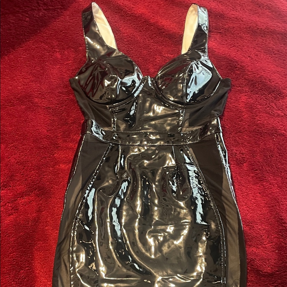 Black Sleeveless Leather Dress.